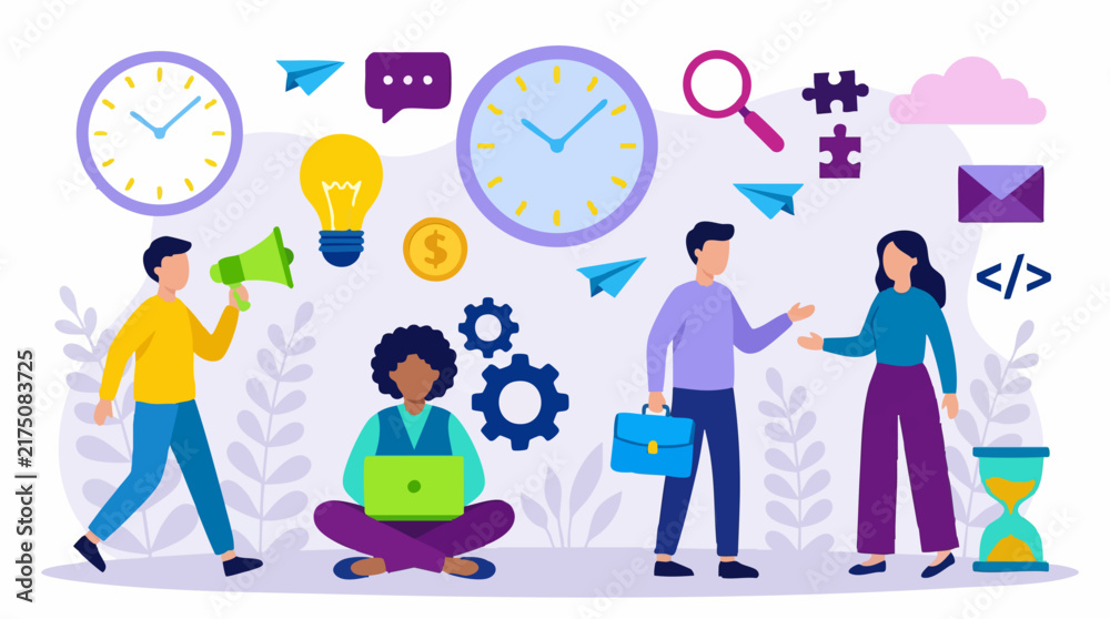 Fototapeta premium Business Team Collaboration and Project Management with Modern Productivity Icons