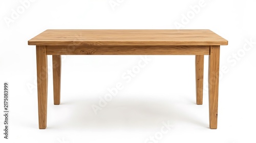 Classic rectangular wooden dining table isolated on white background.