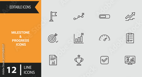 Foto Milestone and Progress Icons Outline Set for Project Tracking Timeline Visuals a