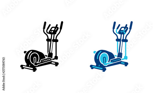 Elliptical trainer machine icon in black and blue colors for fitness equipment designs.