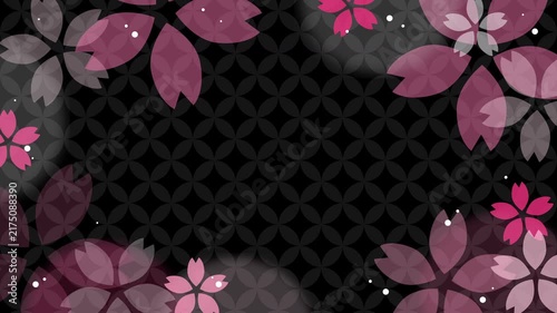 Seamless loop animation featuring a *shippo* (seven-treasure) pattern background and a rotating cherry blossom frame.