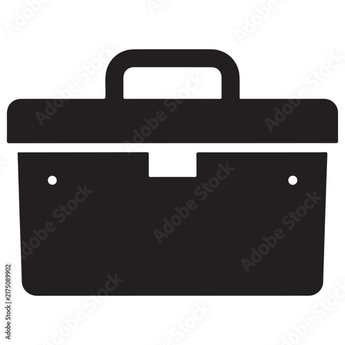 Black silhouette of a classic metal toolbox with a handle and latch, representing construction and repair equipment storage