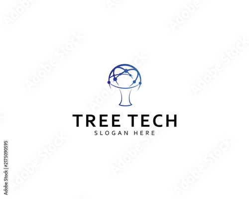 Digital Tree logo, world and tree design concept for education learning and technology business company.