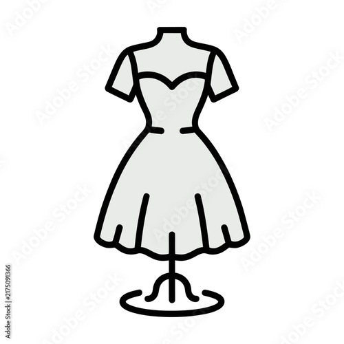 Simple vector icon of a dress on a mannequin stand for fashion design and retail store concepts