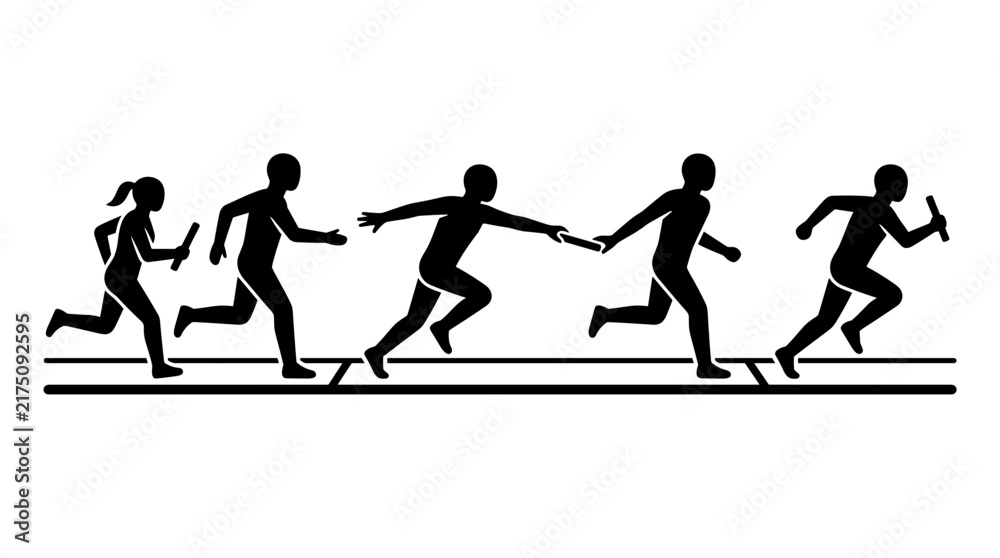 Obraz premium Relay Race Baton Pass Silhouette on Track.