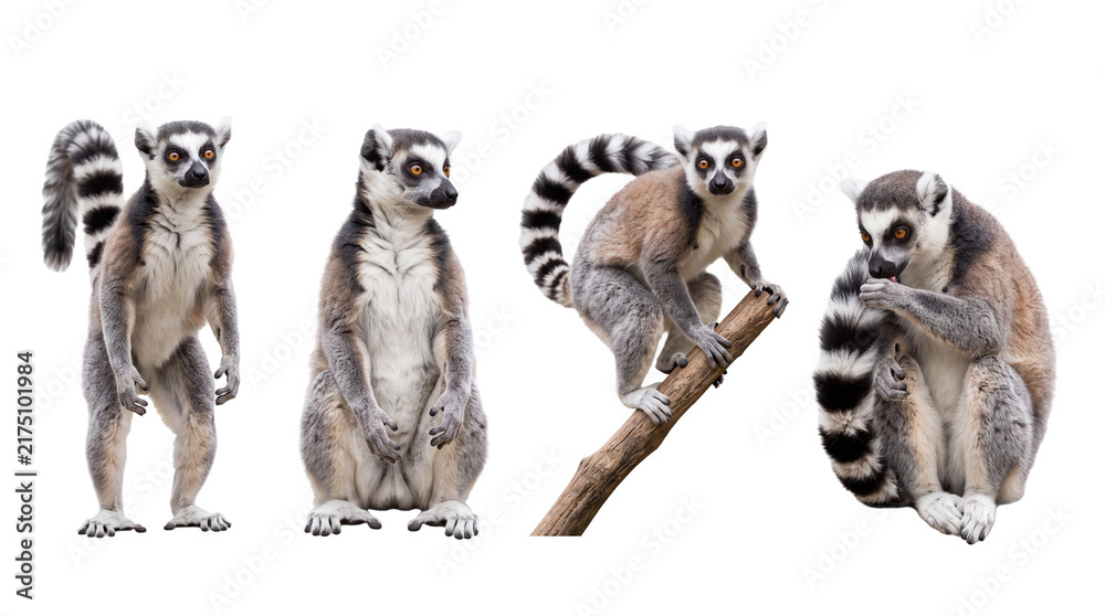 Fototapeta premium lemur PNG set , white background as transparent
