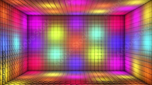 Broadcast Pulsating Hi-Tech Alternate Blinking Illuminated Cubes Room Stage, Multi Color, Events, 3D, Loopable, 4K