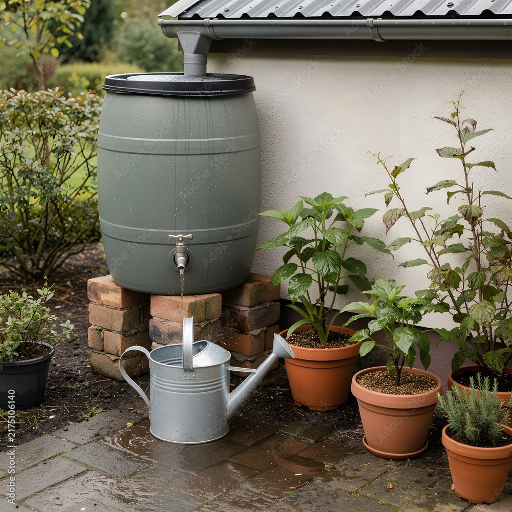Obraz premium Collected Rainwater Reused for Garden Irrigation