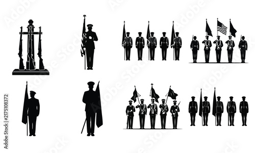 Canvas Print Military honor guard silhouettes collection for patriotic memorial design presentation