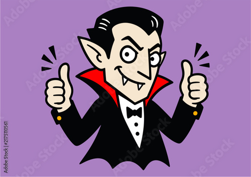 Bild auf Leinwand Cute cartoon vampire giving thumbs up vector illustration