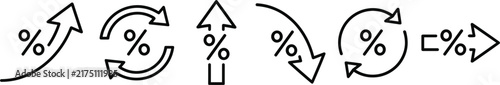 Financial interest rate percentage arrow icon set showing rising falling recycling and forward directional market trends