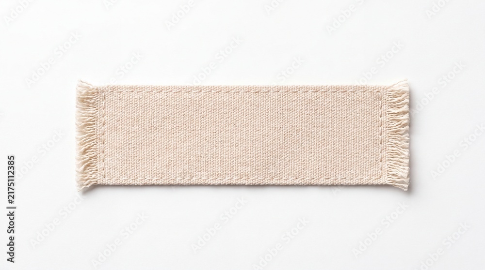 Obraz premium Empty rectangular beige fabric label with frayed edges