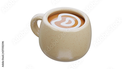 3D Illustration of a Ceramic Coffee Mug with Latte Art Foam, Isolated Generic Drinkware Asset for Cafe Branding and Menu Design