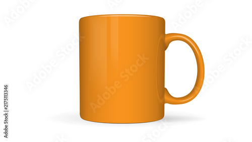 A clean 3D render of a blank orange coffee mug isolated against a white background, perfect for custom branding design mockups and display 19