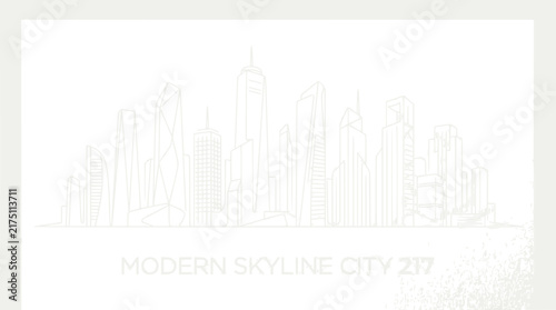 Minimalist line art illustration of a modern city skyline.