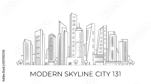Minimalist line art illustration of a modern city skyline