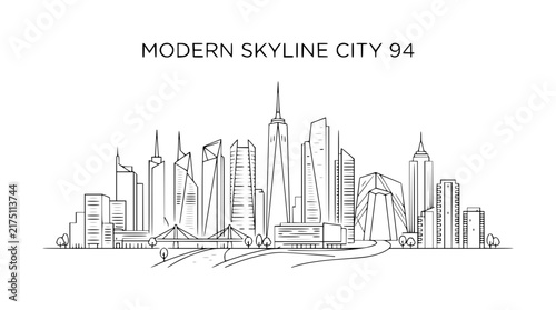Minimalist line art illustration of a modern city skyline