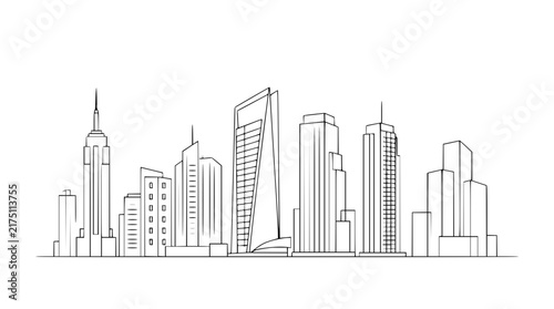 Minimalist line art illustration of a modern city skyline