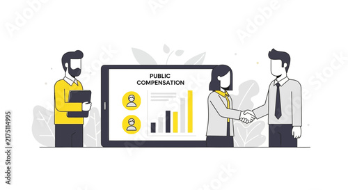Public Compensation and Government Salary Concept Illustration with Professionals Shaking Hands
