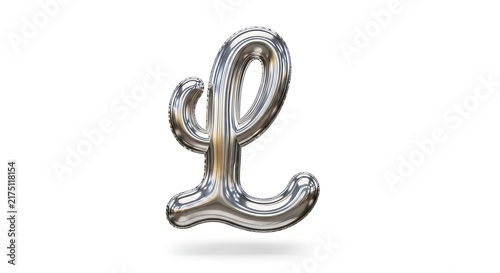 Silver foil balloon letter L isolated on white background for party celebration decor.