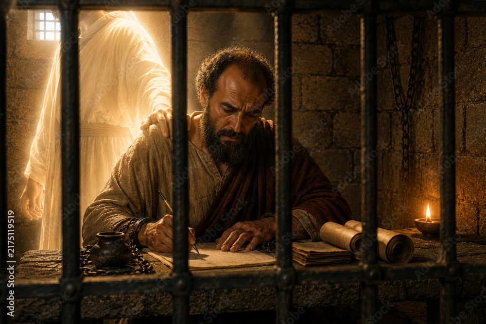 Fototapeta premium Paul Writings The Apostle Paul writing his Epistles while confined in a Roman Prison Cell