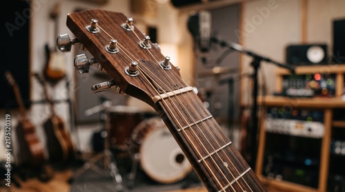 Obraz na płótnie Acoustic guitar close up in studio