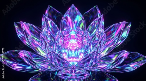 Luminous crystal flower with vibrant neon petals and a futuristic glow.