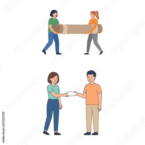 People Cooperating and Helping Each Other with Daily Tasks and Moving Activities