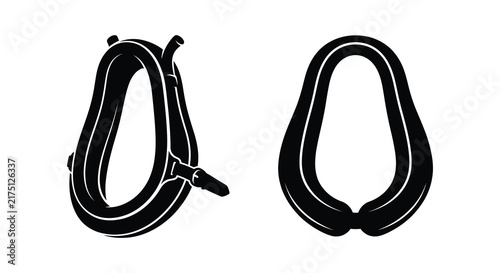 Fotografía Black silhouette of a belt buckle and coiled strap against a white background