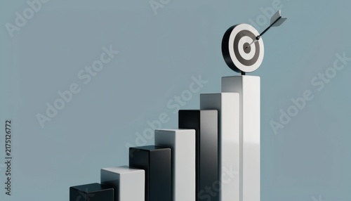 3 d bar graph with ascending bars and a target with arrow
