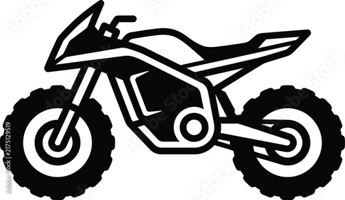 Minimalist graphic icon of a rugged dirt bike motorcycle designed for off road adventures.