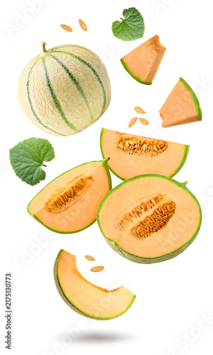 Sliced cantaloupe melon isolated on white background. clipping path