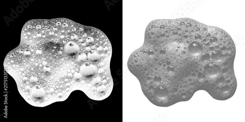 Fotografía White soap foam texture on black and white backgrounds, cosmetic lather bubbles,