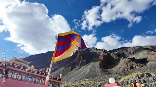 tibetan flag waving to the wind in the Himalayas