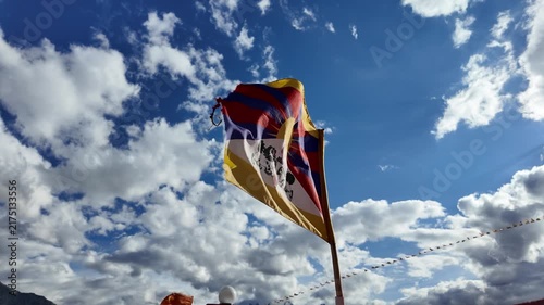tibetan flag waving to the wind in the Himalayas