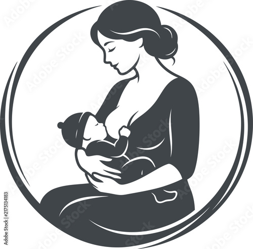 Mother Breastfeeding Baby Silhouette Circle Emblem
