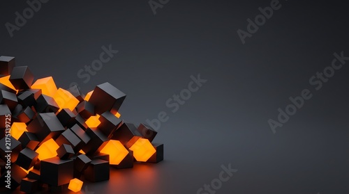Abstract 3D Geometric Black and Orange Cubes Background