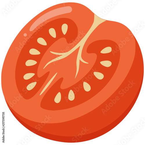 Fresh red tomato slice icon with seeds isolated on a transparent background for design.