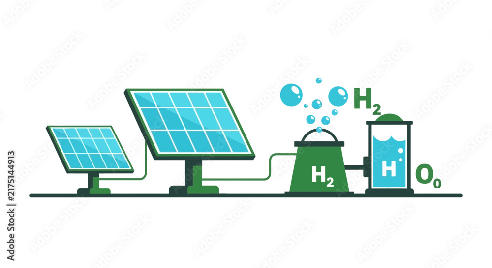 Obraz premium Green Hydrogen Production with Solar Power Illustration