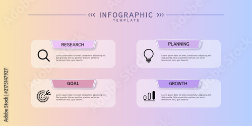 Infographic labels with icons and Neomorphism 4 step. Liquid glass and Banner. Vector illustration.
