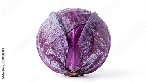 Fresh whole purple cabbage isolated on white background for healthy food photography.
