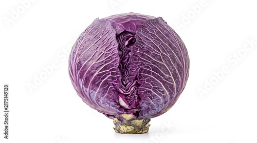 Fresh whole purple cabbage isolated on white background for healthy food photography.