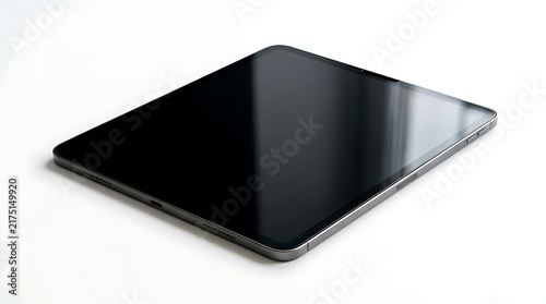 Modern tablet computer with black blank screen isolated on a white background