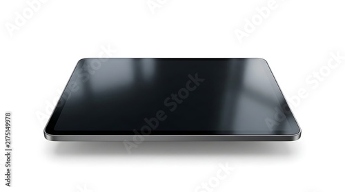 Modern tablet computer with blank black screen isolated on white background