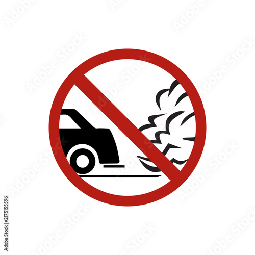 Prohibitory sign no idling engine car exhaust emissions air pollution warning symbol. No idling warning sign and labels