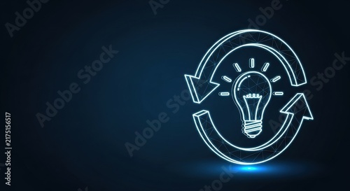 Glowing lightbulb in a continuous cycle of innovation and creativity