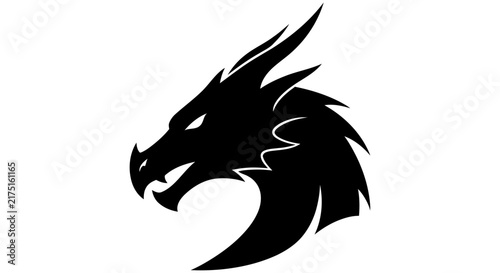 Dragon Head Silhouette Against White Background Minimalist Vector Graphic face