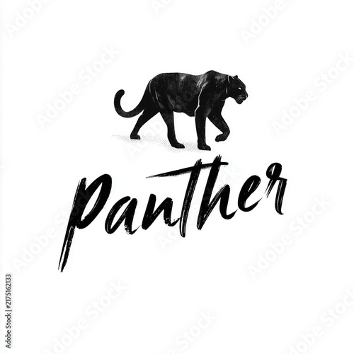 Black panther walking with bold lettering showcasing the name in an artistic design logo