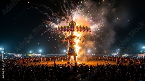 Traditional Festival Celebration with Colorful Fireworks at Night