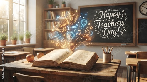Teacher Appreciation Celebration with Books and Warm Festive Decoration